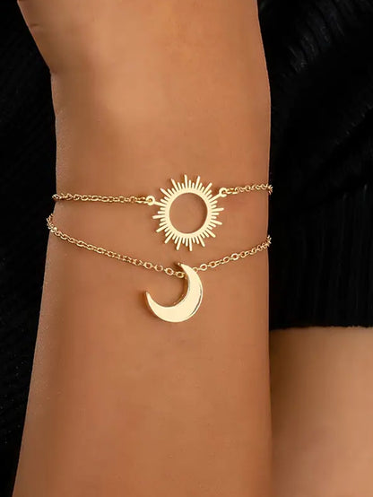 Sun Pattern Metal Bracelet For Women, Golden Color, 1 Set