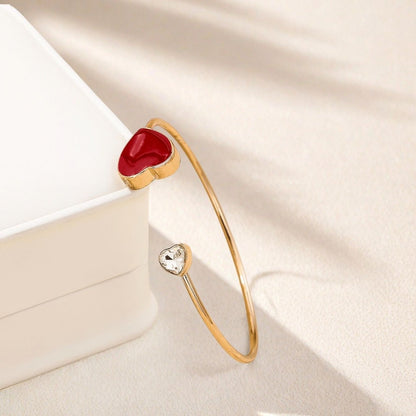 Sweet Red Heart Shape Metal Bangle For Women, Elegant Jewelry Accessory