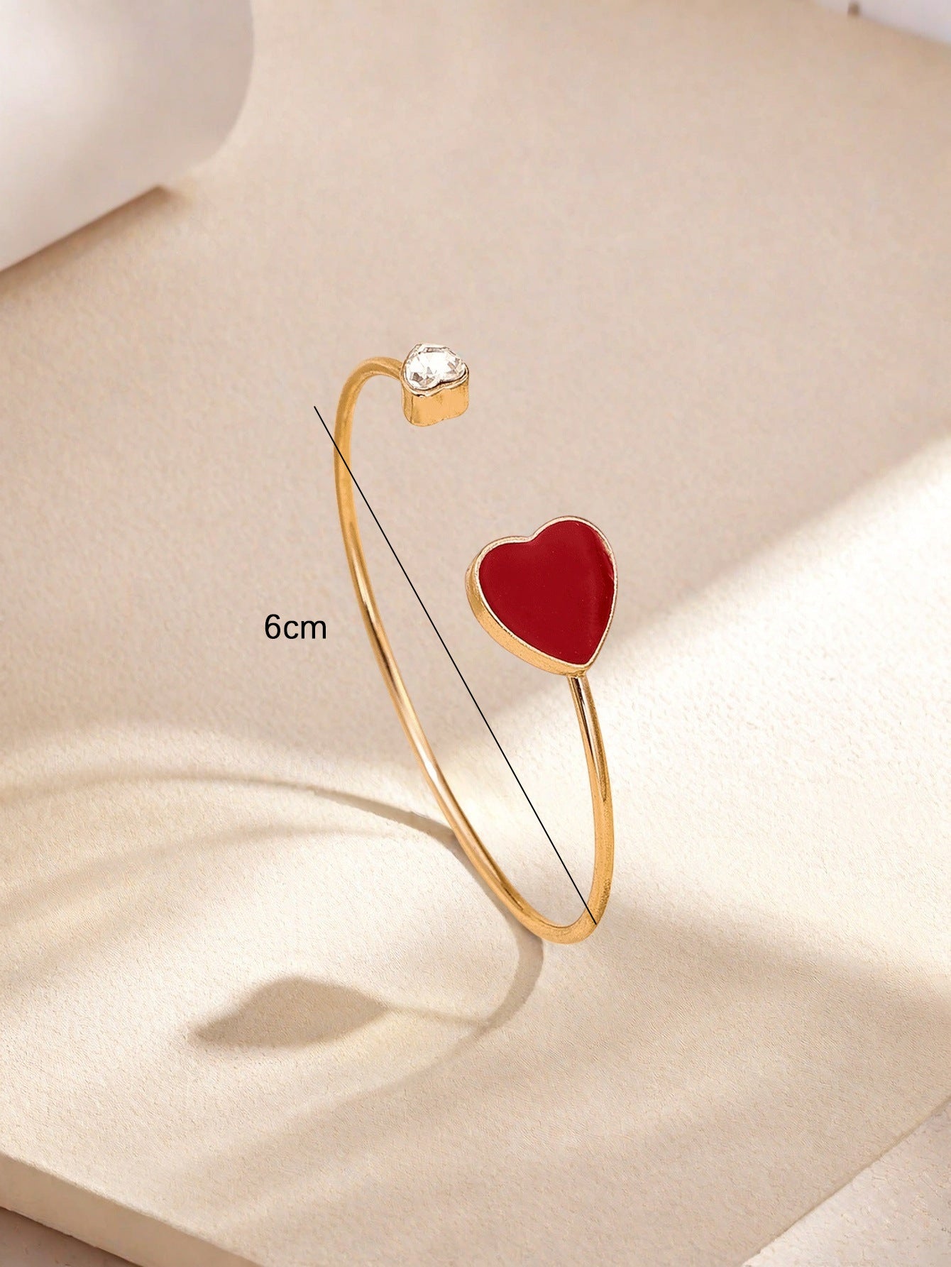 Sweet Red Heart Shape Metal Bangle For Women, Elegant Jewelry Accessory