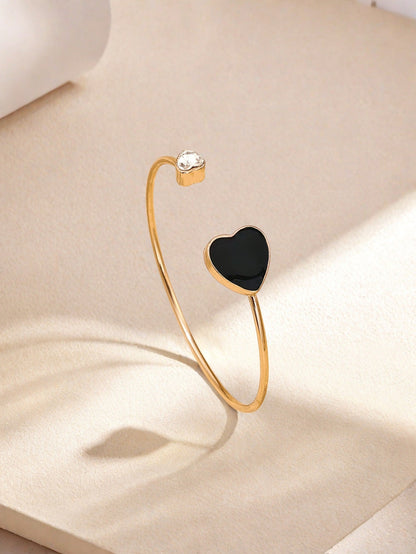 Sweet Red Heart Shape Metal Bangle For Women, Elegant Jewelry Accessory