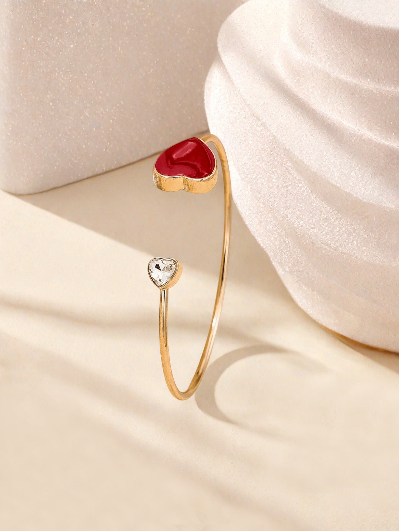 Sweet Red Heart Shape Metal Bangle For Women, Elegant Jewelry Accessory