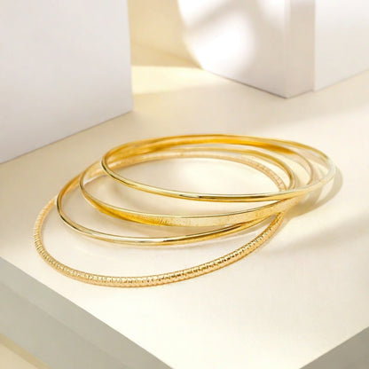 Round Golden Metal Bangle For Elegant Style, 1 Set