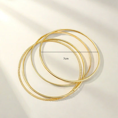 Round Golden Metal Bangle For Elegant Style, 1 Set