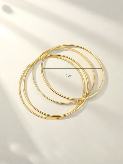 Round Golden Metal Bangle For Elegant Style, 1 Set