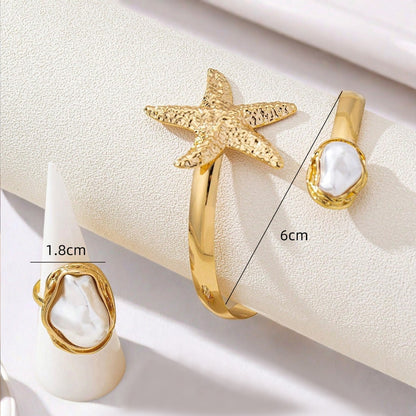 Golden Jewelry Set Featuring Pearl Pattern Made With High-Quality Metal