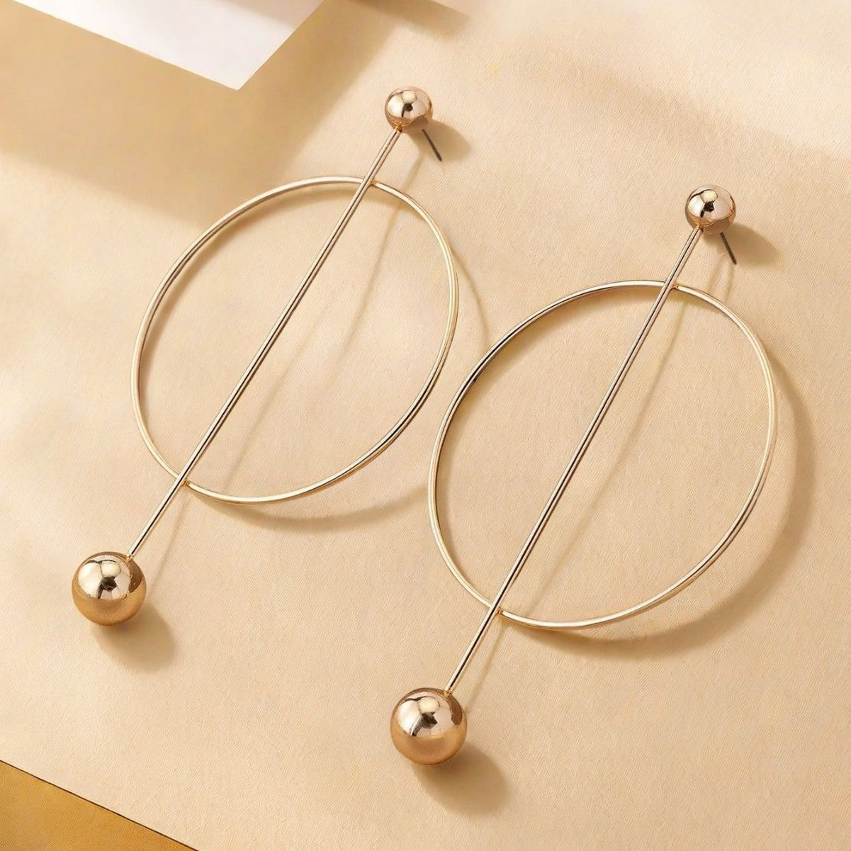 Round Stud Earrings For Women In Golden Metal, Classic And Elegant Jewelry Accessory