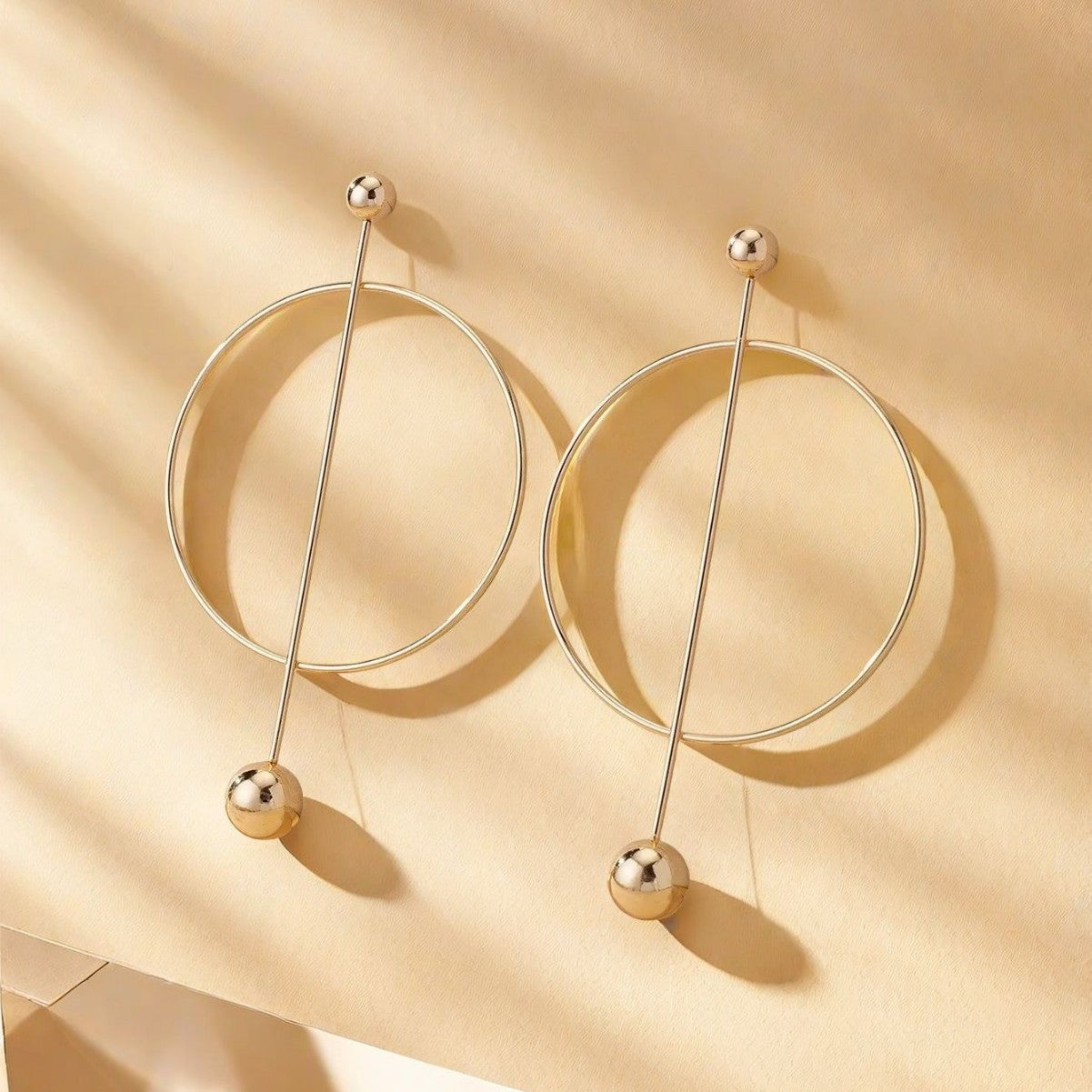 Round Stud Earrings For Women In Golden Metal, Classic And Elegant Jewelry Accessory