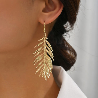 Golden Metal Leaves Drop Earrings For Elegant Style