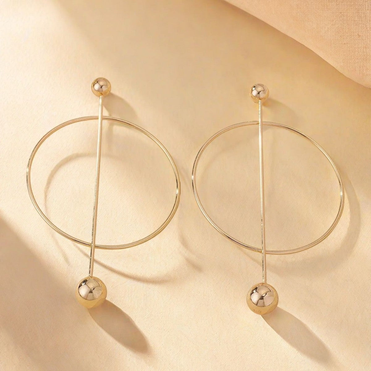 Round Stud Earrings For Women In Golden Metal, Classic And Elegant Jewelry Accessory