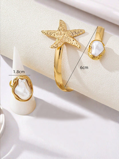 Golden Jewelry Set Featuring Pearl Pattern Made With High-Quality Metal