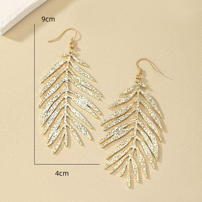 Golden Metal Leaves Drop Earrings For Elegant Style
