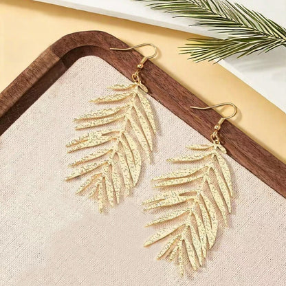 Golden Metal Leaves Drop Earrings For Elegant Style