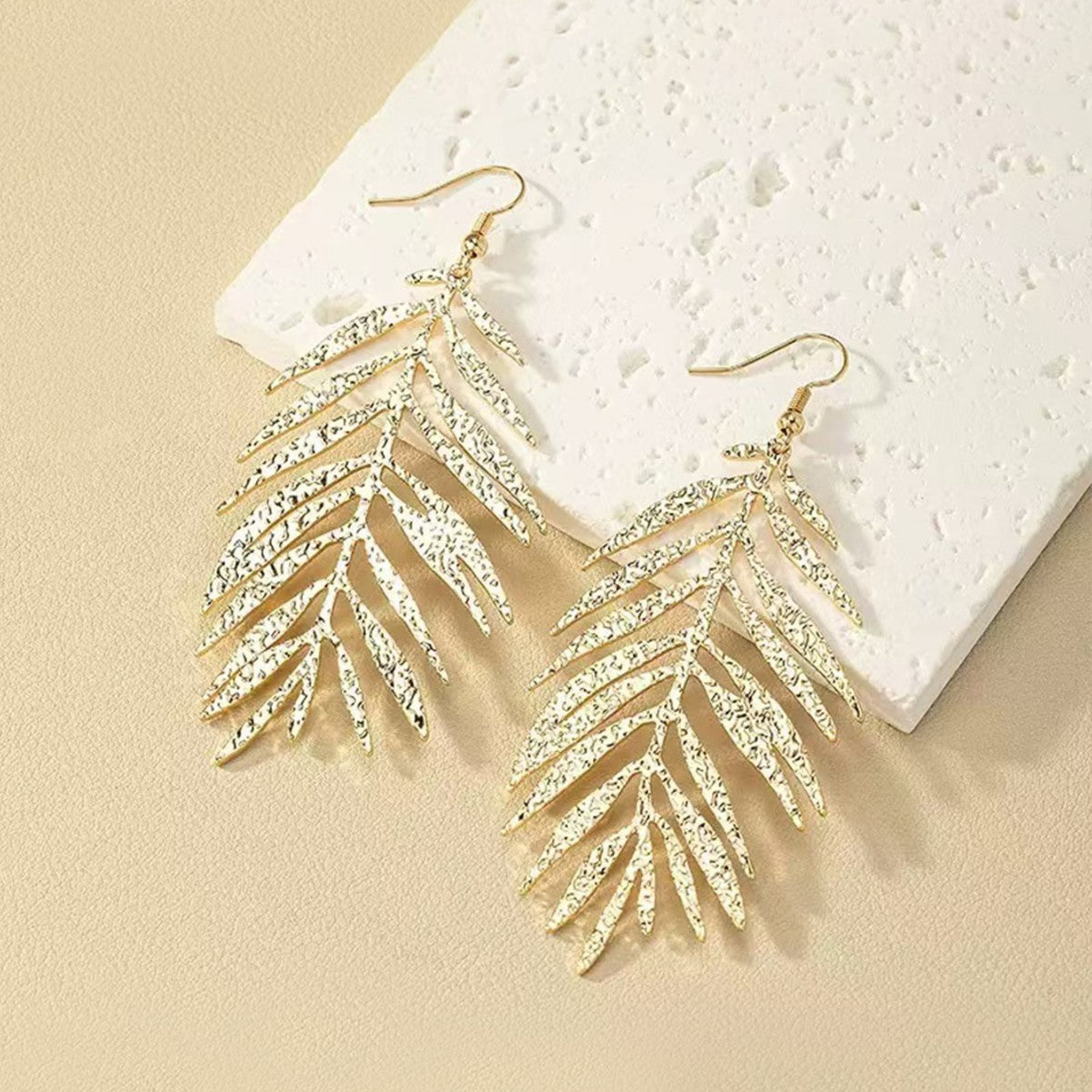 Golden Metal Leaves Drop Earrings For Elegant Style