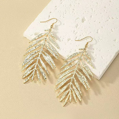 Golden Metal Leaves Drop Earrings For Elegant Style