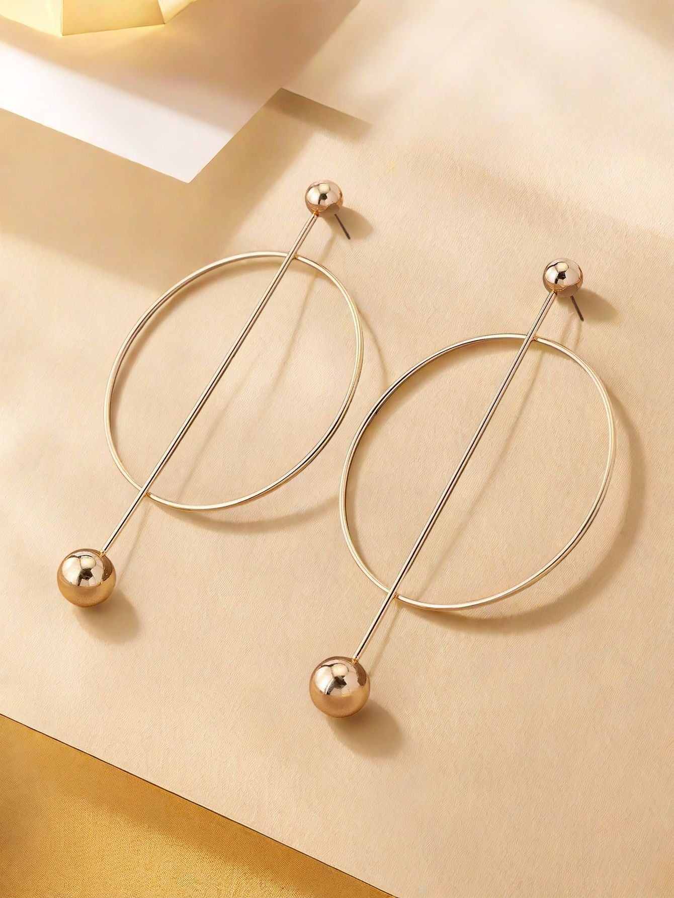 Round Stud Earrings For Women In Golden Metal, Classic And Elegant Jewelry Accessory