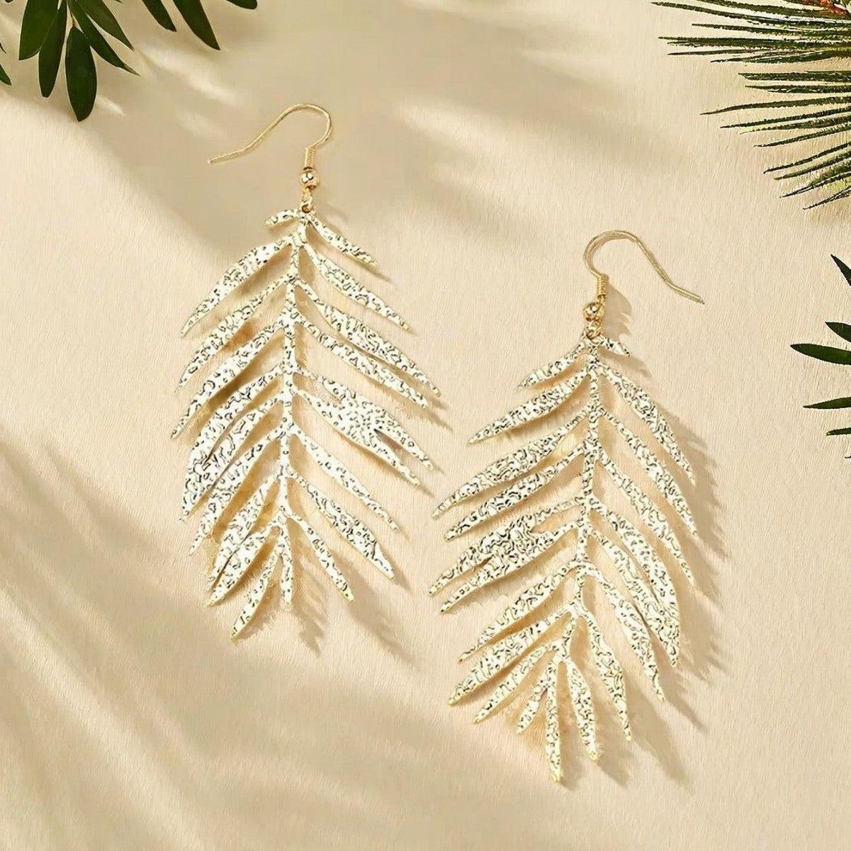 Golden Metal Leaves Drop Earrings For Elegant Style