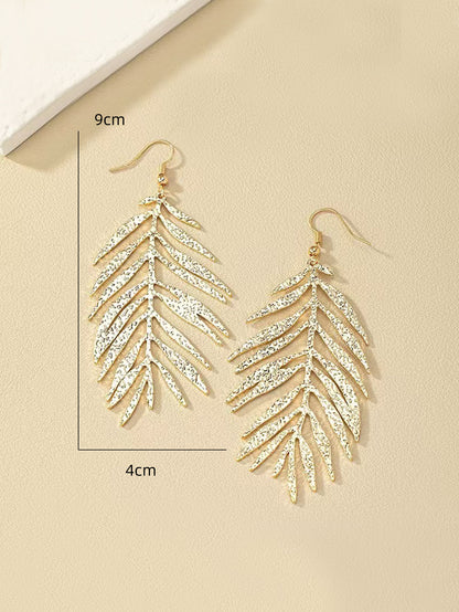 Golden Metal Leaves Drop Earrings For Elegant Style