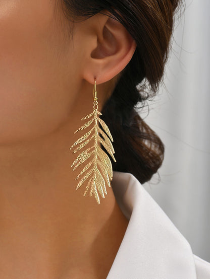 Golden Metal Leaves Drop Earrings For Elegant Style