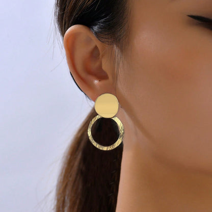Round Golden Metal Drop Earrings For Stud Earrings
