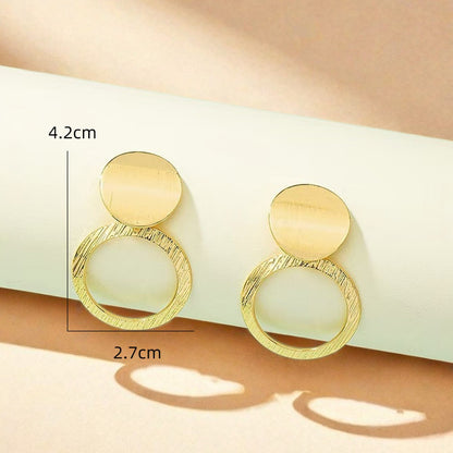 Round Golden Metal Drop Earrings For Stud Earrings
