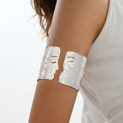 Simple Style Alloy Arm Cuff For Women Featuring A Human Face Design In Golden Color Wristband