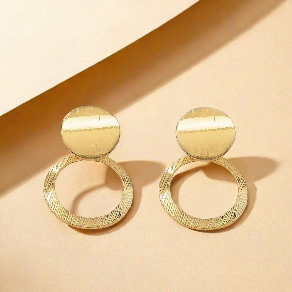 Round Golden Metal Drop Earrings For Stud Earrings