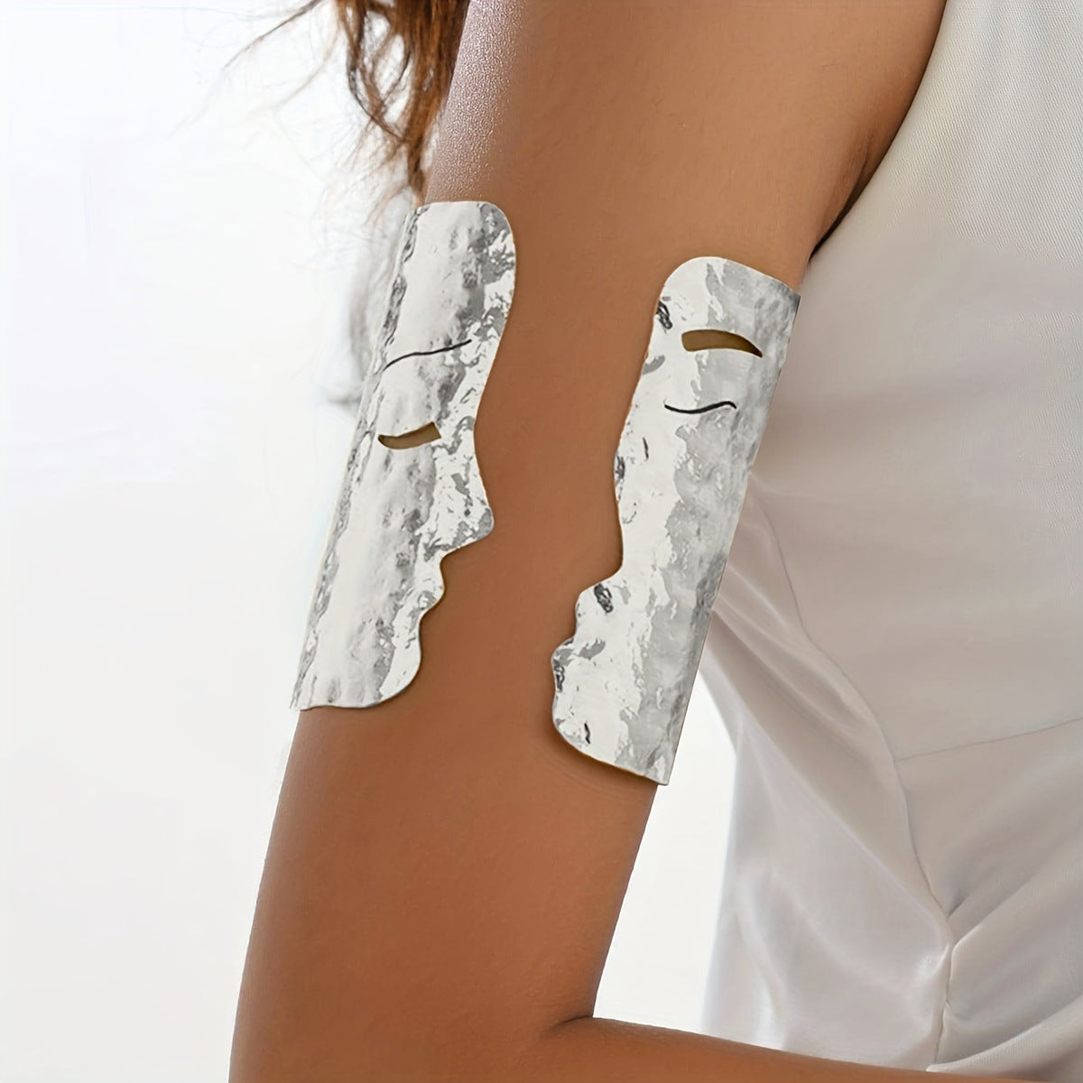 Simple Style Alloy Arm Cuff For Women Featuring A Human Face Design In Golden Color Wristband