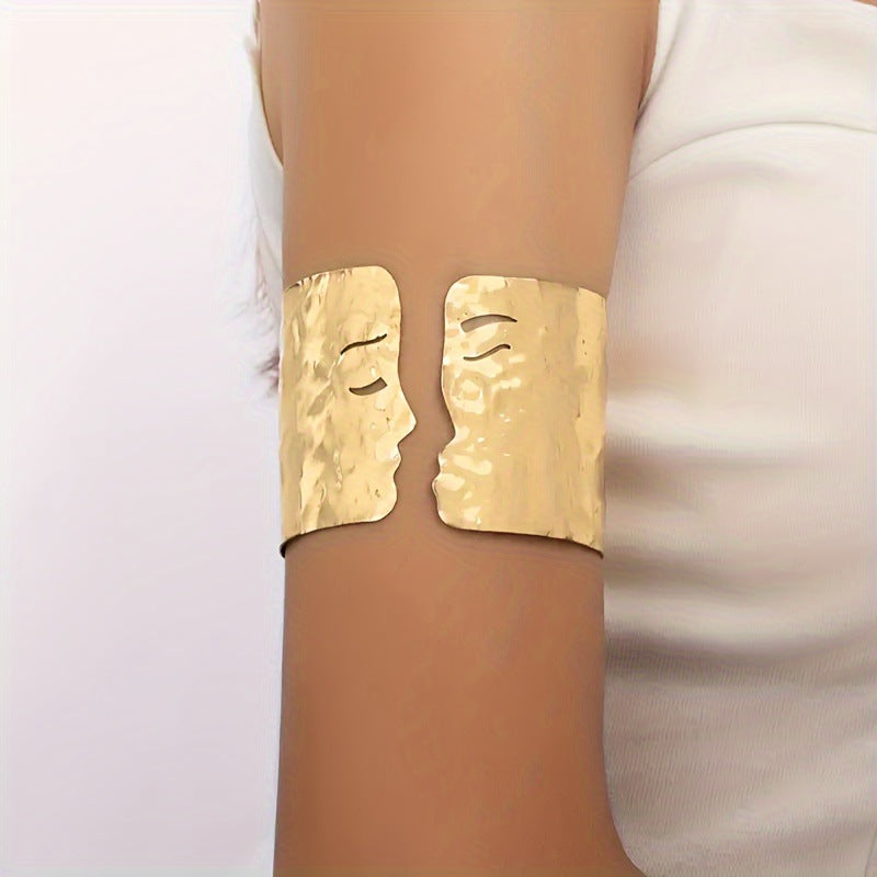 Simple Style Alloy Arm Cuff For Women Featuring A Human Face Design In Golden Color Wristband