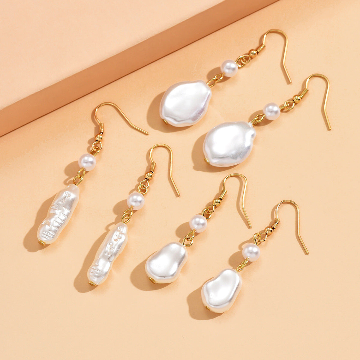 For Women Golden Irregular Drop Earrings Featuring Imitation Pearl Design