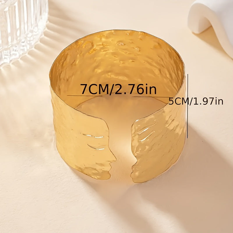 Simple Style Alloy Arm Cuff For Women Featuring A Human Face Design In Golden Color Wristband