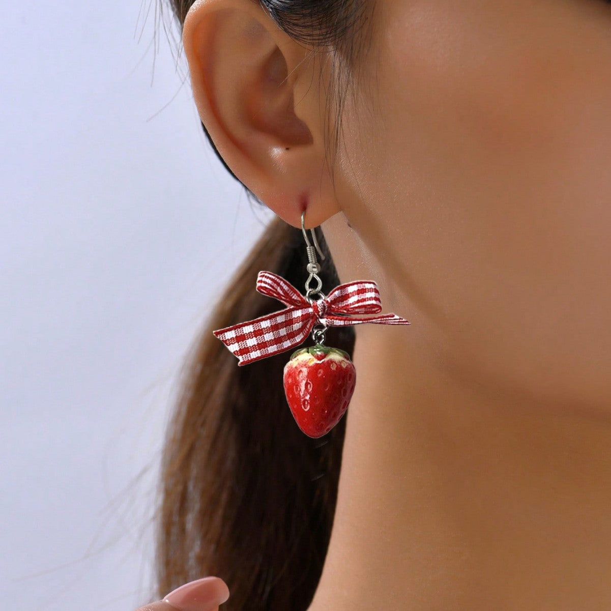Cute Red Acrylic Strawberry Drop Earrings For Stylish Everyday Wear