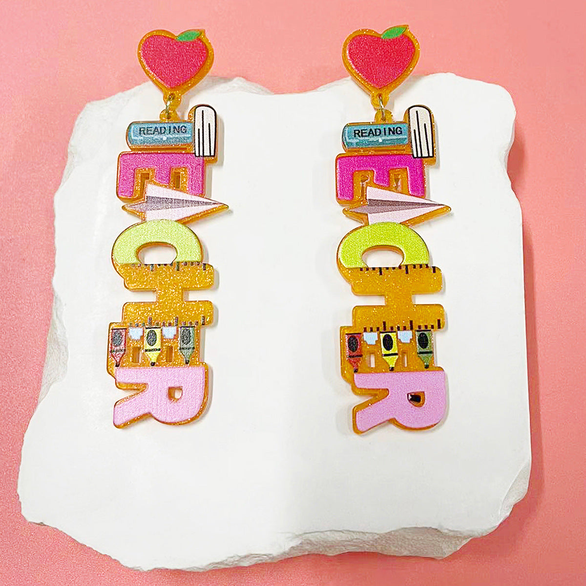Heart Shape Acrylic Earrings For Teachers' Day, Available In Various Colours