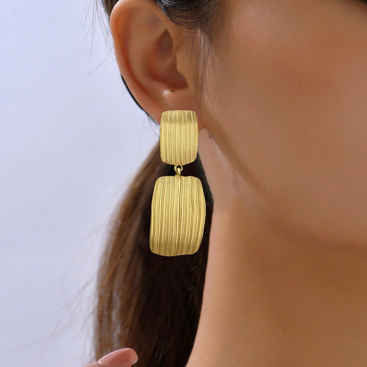 Brushed Golden Metal Quadrilateral Drop Earrings For Elegant Style
