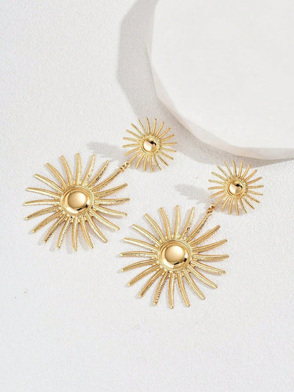 Golden Metal Flowers Drop Earrings For Elegant Style