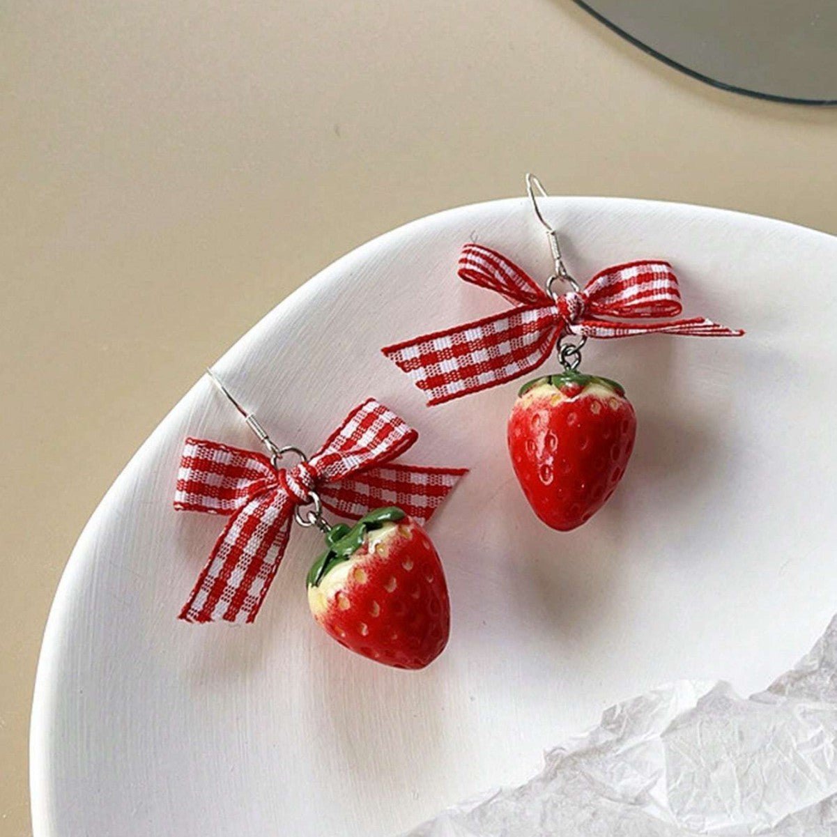 Cute Red Acrylic Strawberry Drop Earrings For Stylish Everyday Wear