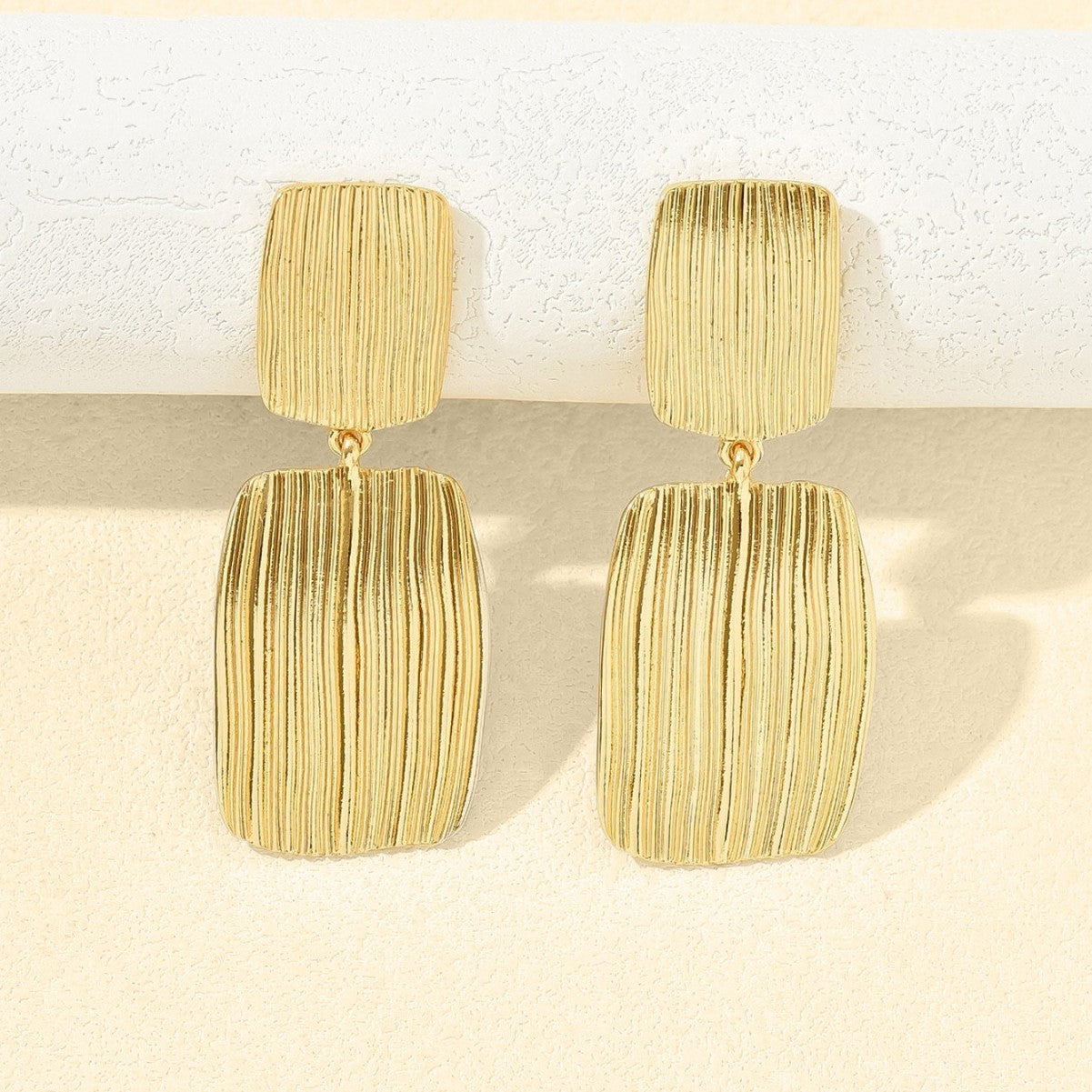 Brushed Golden Metal Quadrilateral Drop Earrings For Elegant Style