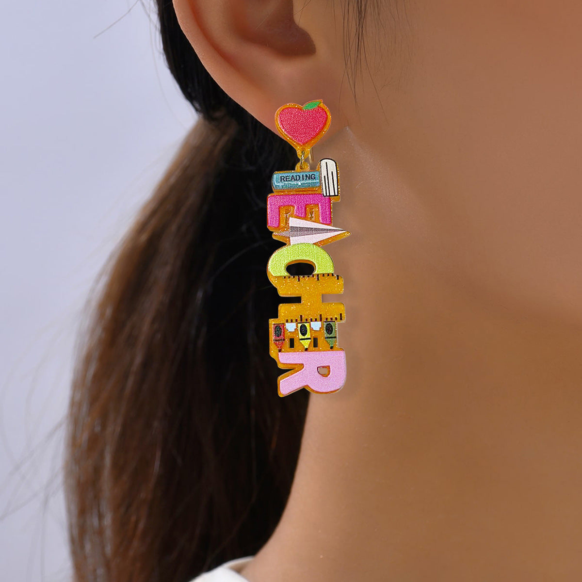 Heart Shape Acrylic Earrings For Teachers' Day, Available In Various Colours