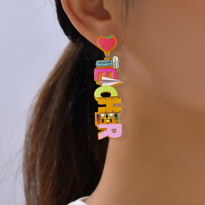 Heart Shape Acrylic Earrings For Teachers' Day, Available In Various Colours