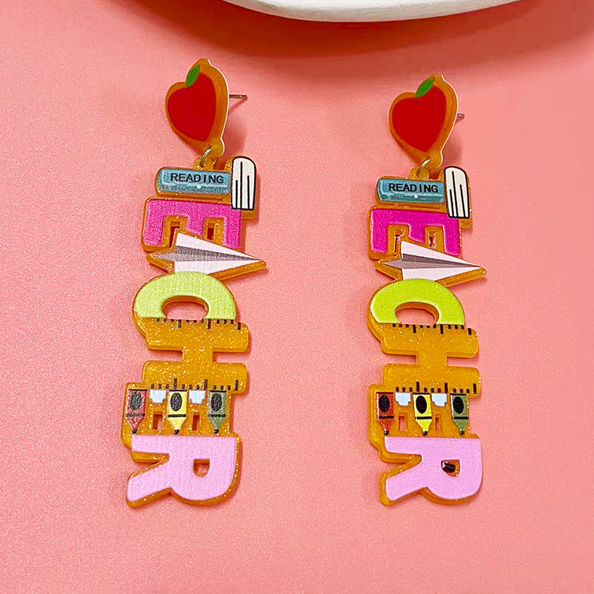 Heart Shape Acrylic Earrings For Teachers' Day, Available In Various Colours