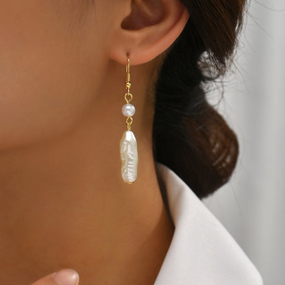 For Women Golden Irregular Drop Earrings Featuring Imitation Pearl Design