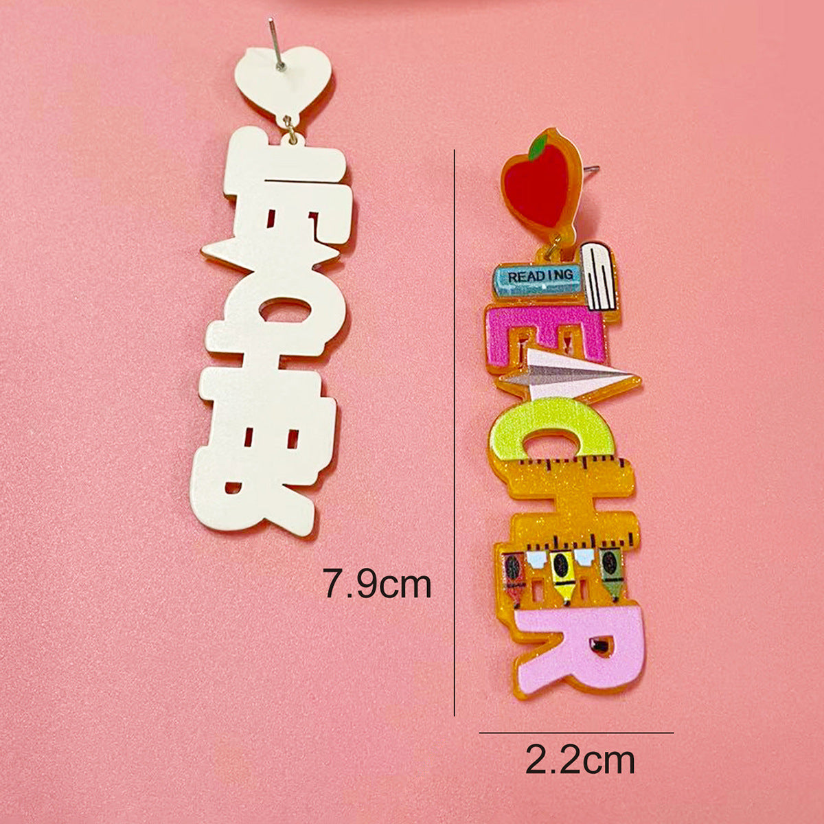 Heart Shape Acrylic Earrings For Teachers' Day, Available In Various Colours