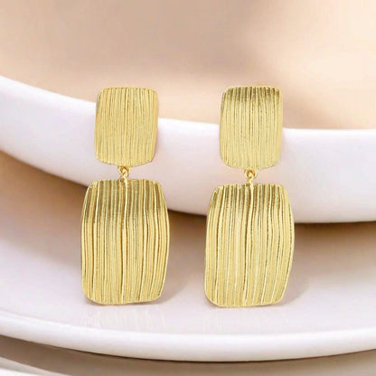 Brushed Golden Metal Quadrilateral Drop Earrings For Elegant Style