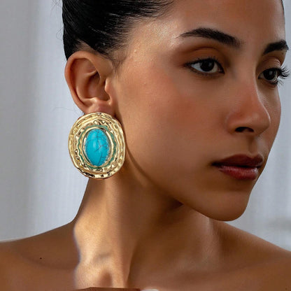 Round Golden Metal Stud Earrings For Everyday Wear