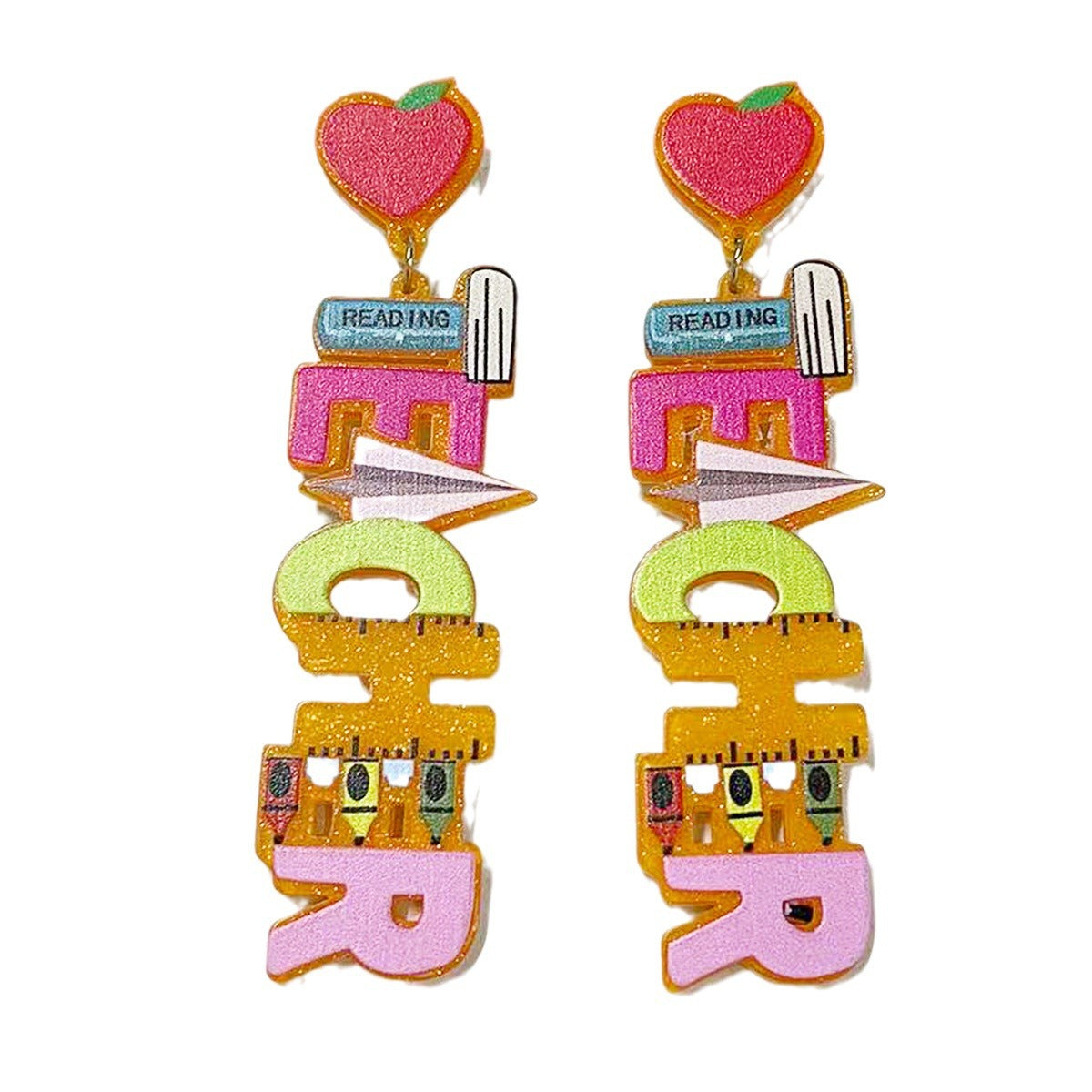 Heart Shape Acrylic Earrings For Teachers' Day, Available In Various Colours