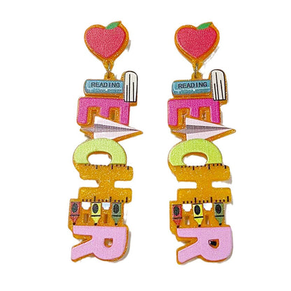 Heart Shape Acrylic Earrings For Teachers' Day, Available In Various Colours