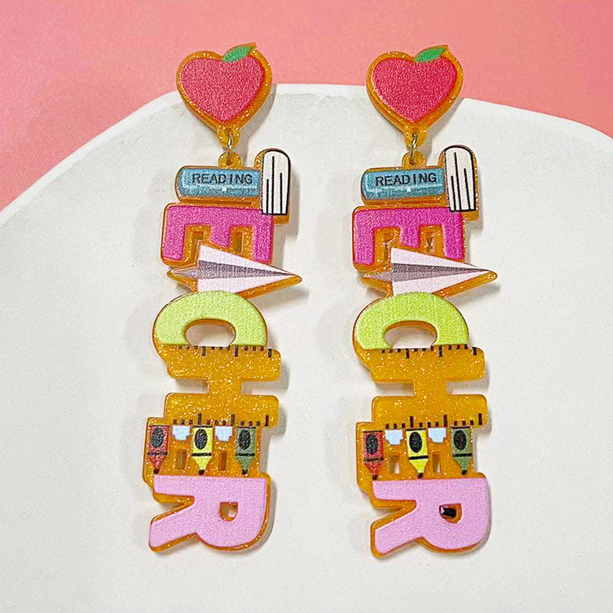 Heart Shape Acrylic Earrings For Teachers' Day, Available In Various Colours