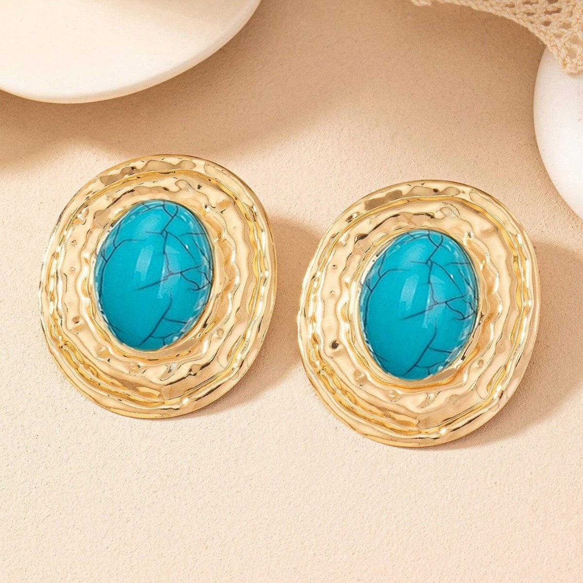 Round Golden Metal Stud Earrings For Everyday Wear