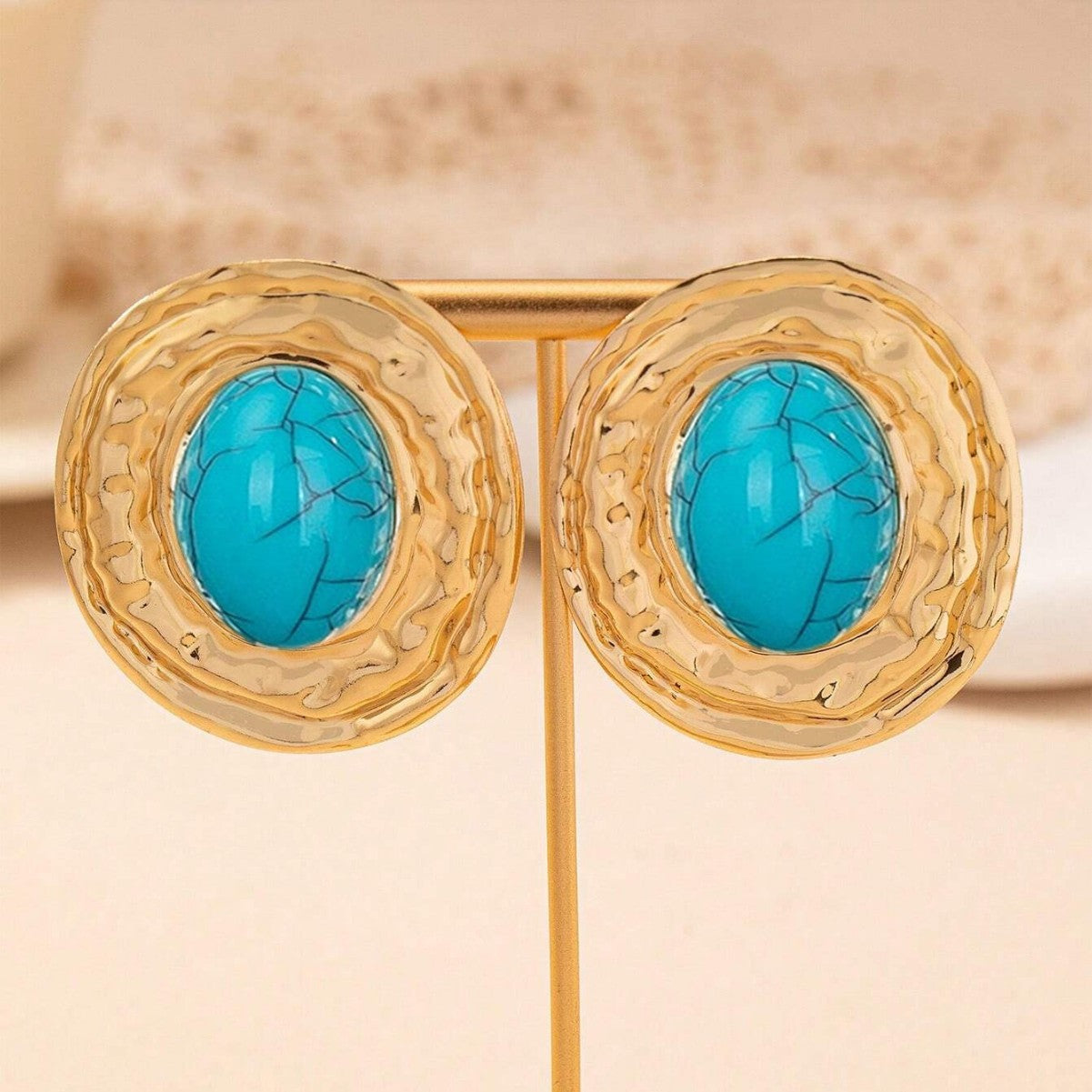 Round Golden Metal Stud Earrings For Everyday Wear