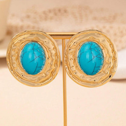 Round Golden Metal Stud Earrings For Everyday Wear