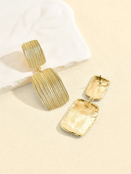 Brushed Golden Metal Quadrilateral Drop Earrings For Elegant Style